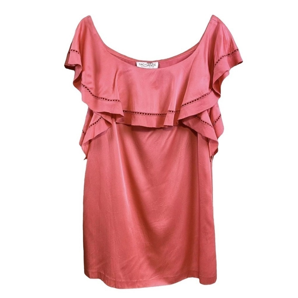 Rachel Zoe Off Shoulder Ruffle Cocktail Mini Dress Coral Peony Pink Size 0 - Picture 1 of 8